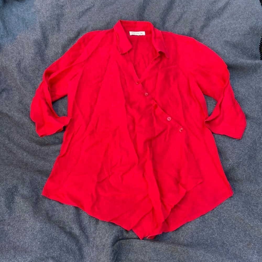 Jones New York Sport Red Button Front Linen Blouse Top SIZE L